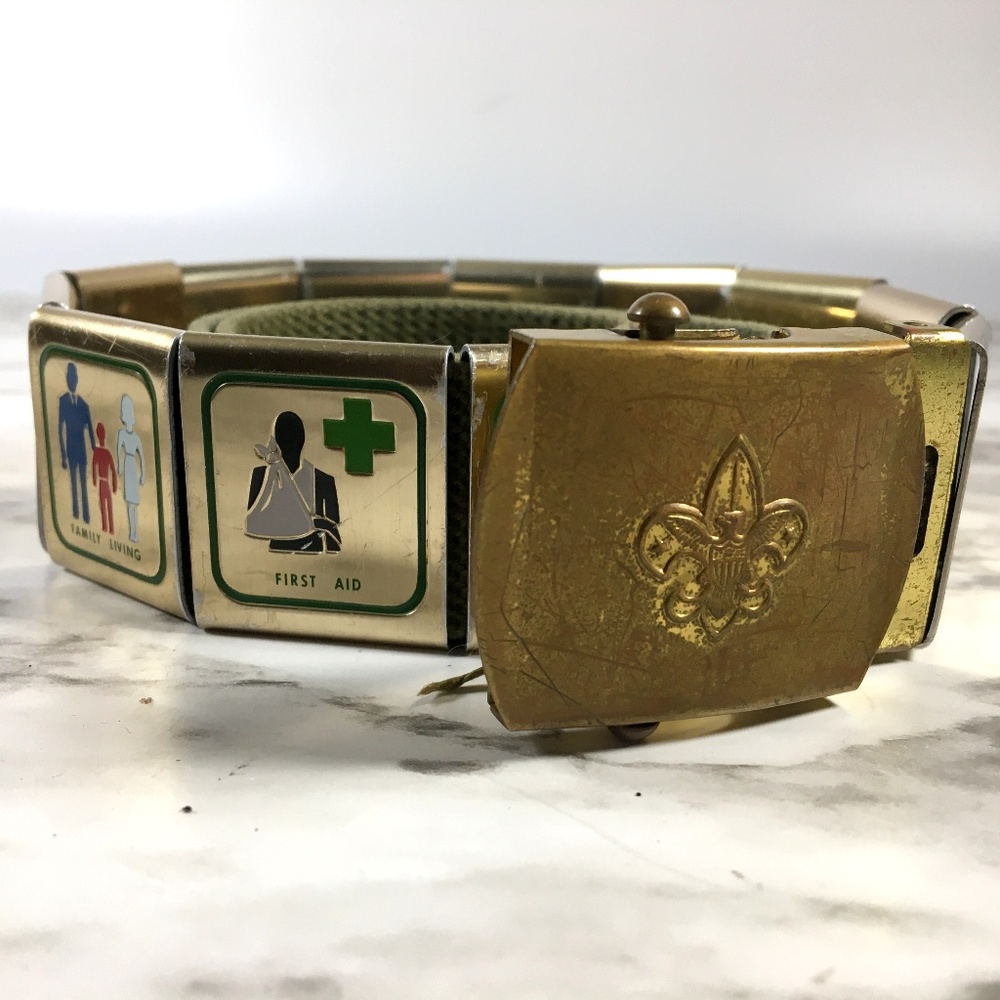 Boy Scout Vintage Solid Brass Merit Badge Belt 33"